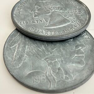 Set Of Two Oversized 3" Indian Head Buffalo Quarter Coin Coaster Collectible